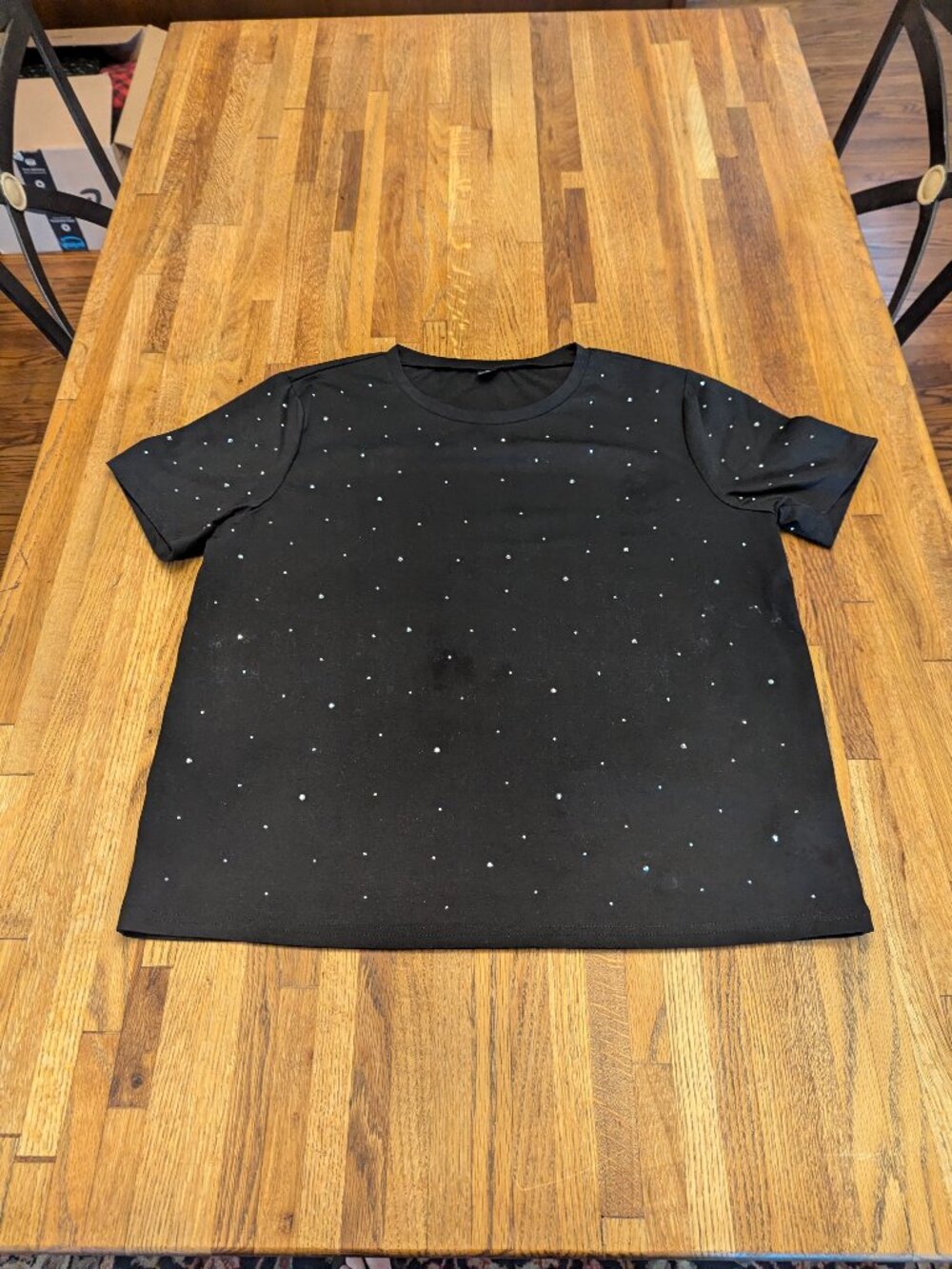 Black Short Sleeve Top w/ Rhinestones Women's XL